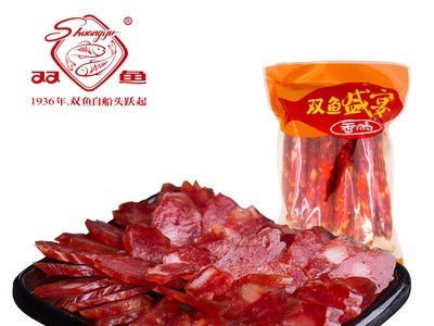 老字号靖江特产双鱼牌优级香肠500g广式香肠非即食酒曲腊肠批发图2
