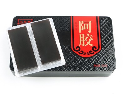 山东东阿鲁记 纯阿胶片阿胶块批发500g驴皮原块自熬阿胶糕铁盒装图2
