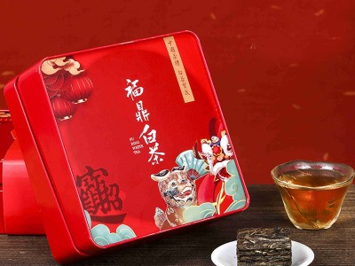福鼎茶老白茶2022年寿眉小饼干铁罐茶叶礼盒装小方片小茶饼500g图4