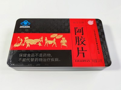 驴皮食用阿胶片铁盒包装 山东东阿东健阿胶块 一件代发图2